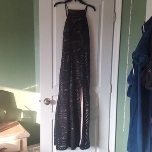 Floor length sequined prom dress